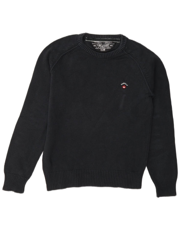 Marville Mens Graphic Boat Neck Jumper Sweater Medium Navy Blue Cotton