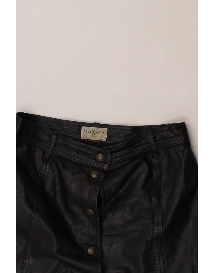 MAX&CO. Womens Leather A-Line Skirt UK 14 Medium W28  Black Leather Vintage Max&Co. and Second-Hand Max&Co. from Messina Hembry 