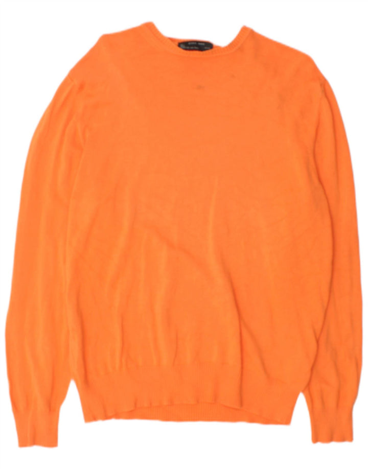 Zara Herre Boat Neck Jumper Sweater Stor Orange Bomuld
