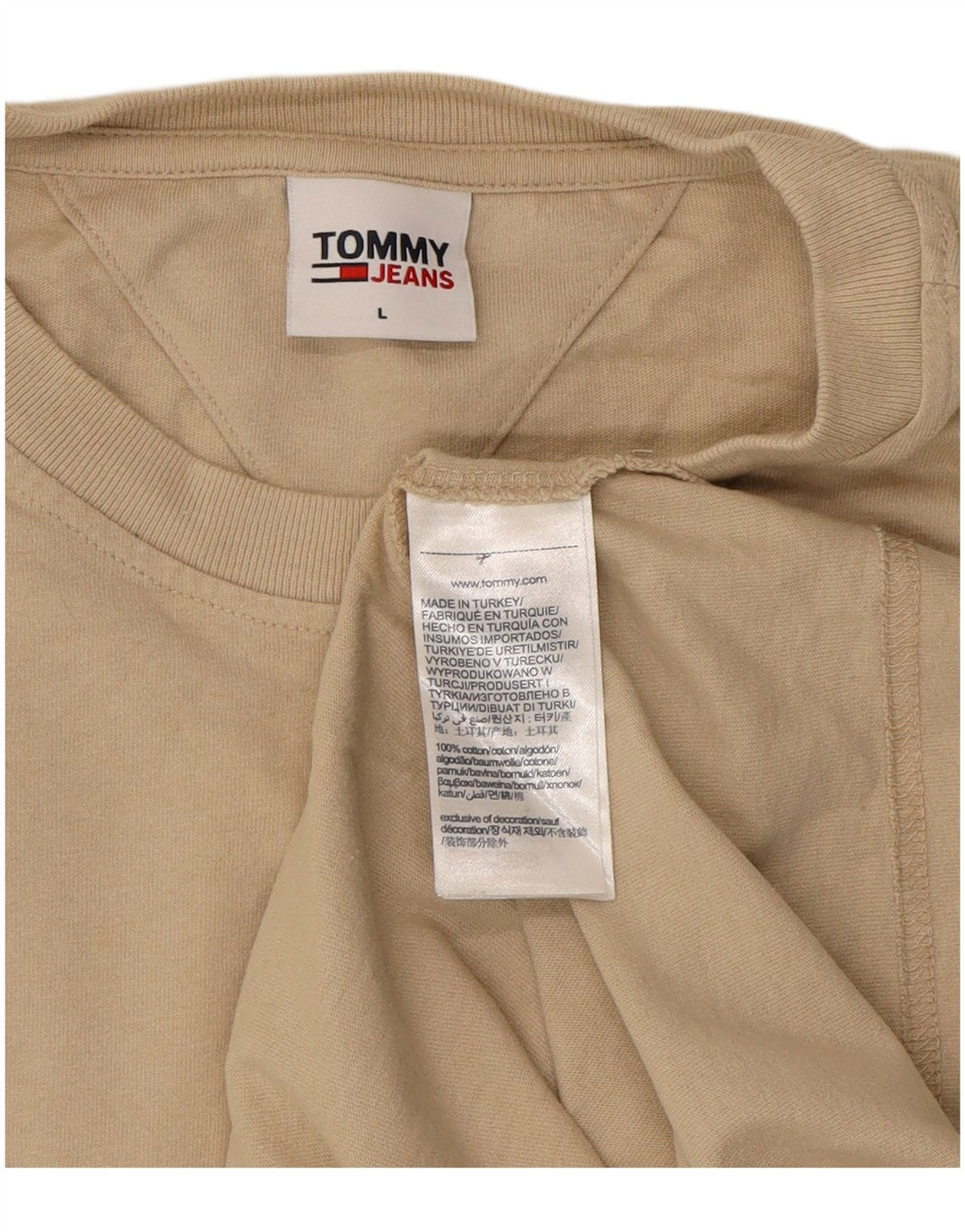 TOMMY HILFIGER Mens T-Shirt Top Large Beige Cotton