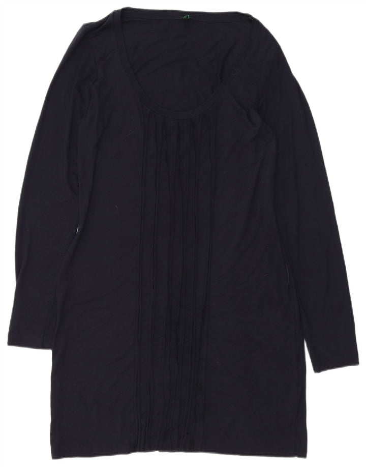 BENETTON Dame Langærmet Shift Dress UK 14 Medium Navy Blue