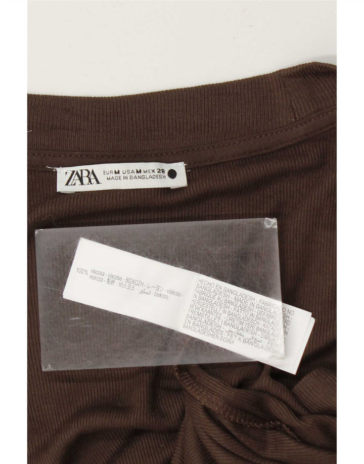 Zara T-Shirt Top UK 14 Medium Brun Viscose