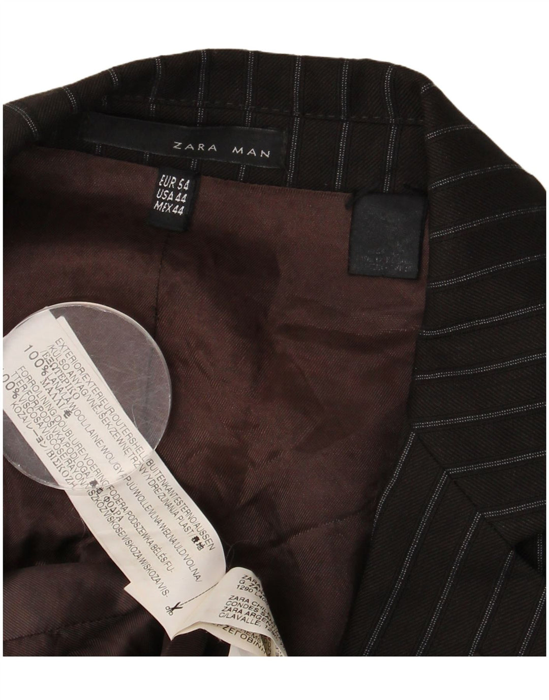 Zara Herre 2-knaps blazerjakke EU 54 XL Brun nålestribet uld