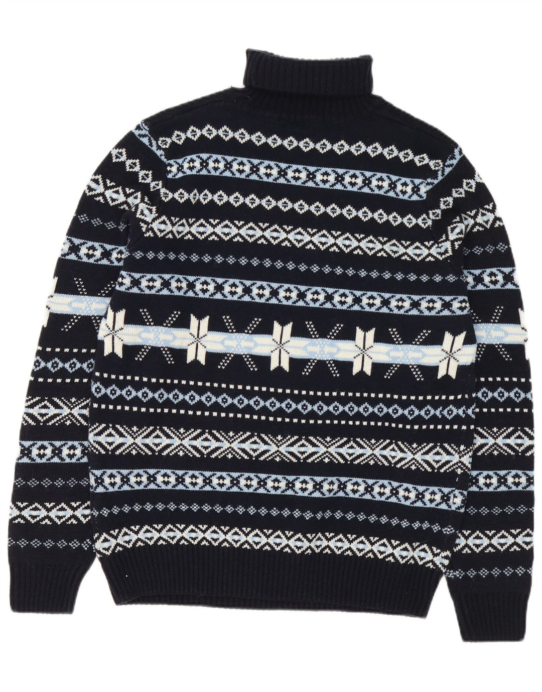 GUTTERIDGE Herre Rullehalstrøje XL Navy Blue Fair Isle Wool