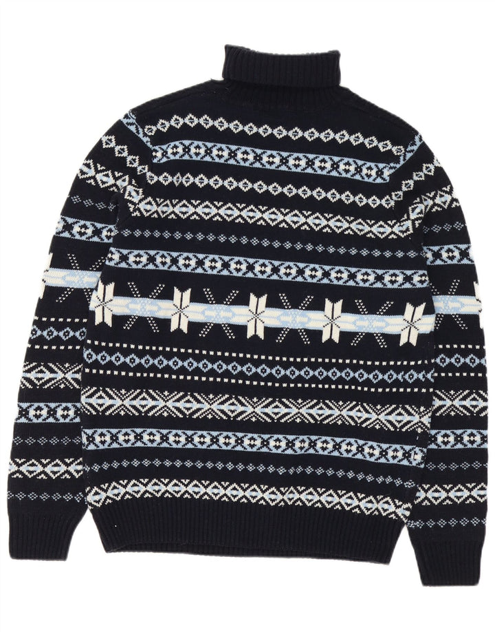GUTTERIDGE Herre Rullehalstrøje XL Navy Blue Fair Isle Wool