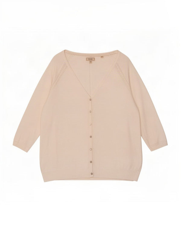 Fat Face Dame 3/4 ærmet cardigan sweater UK 16 Large Off White Bomuld