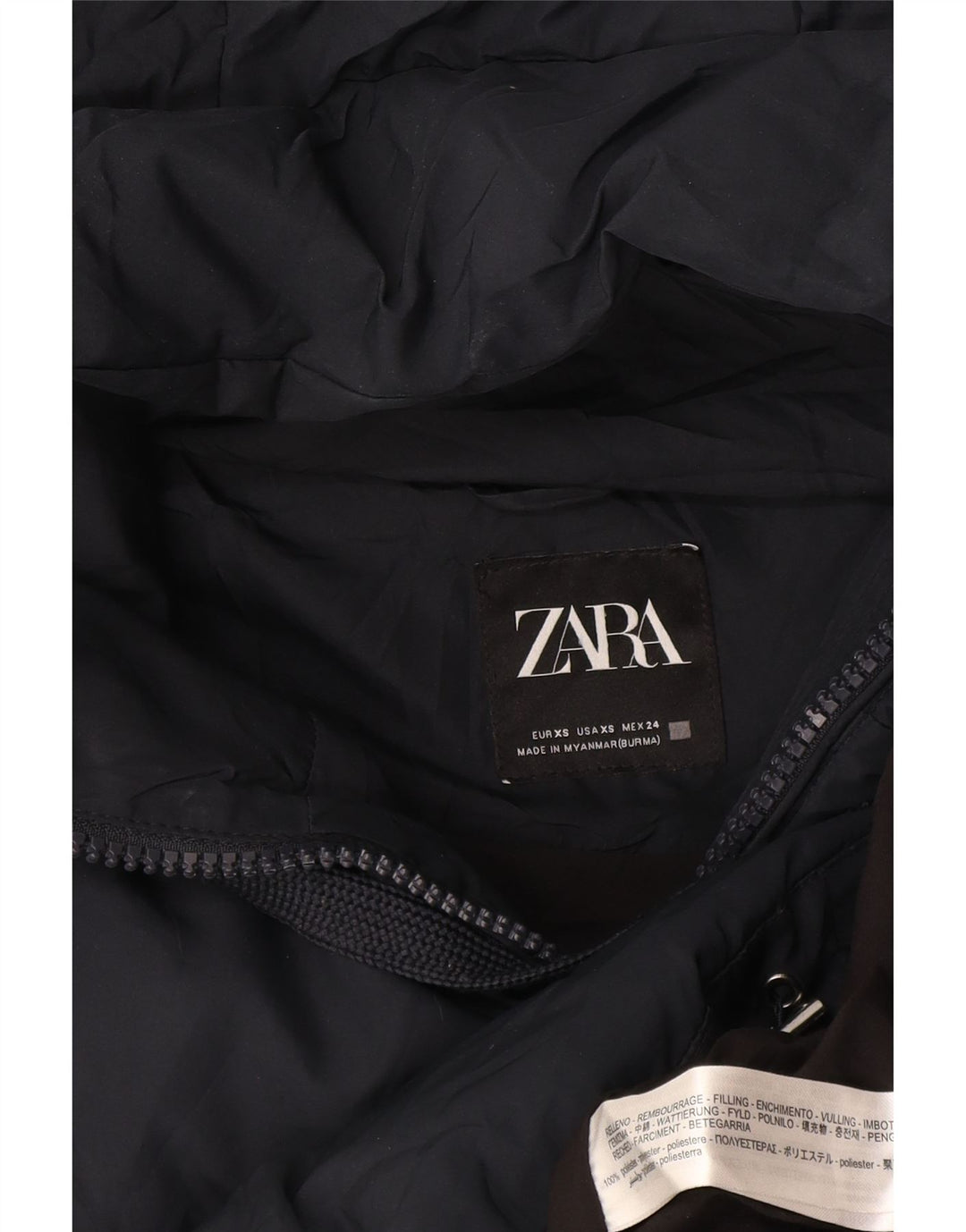 Zara Womens Oversized Crop hættepolstret jakke UK 6 XS marineblå polyester