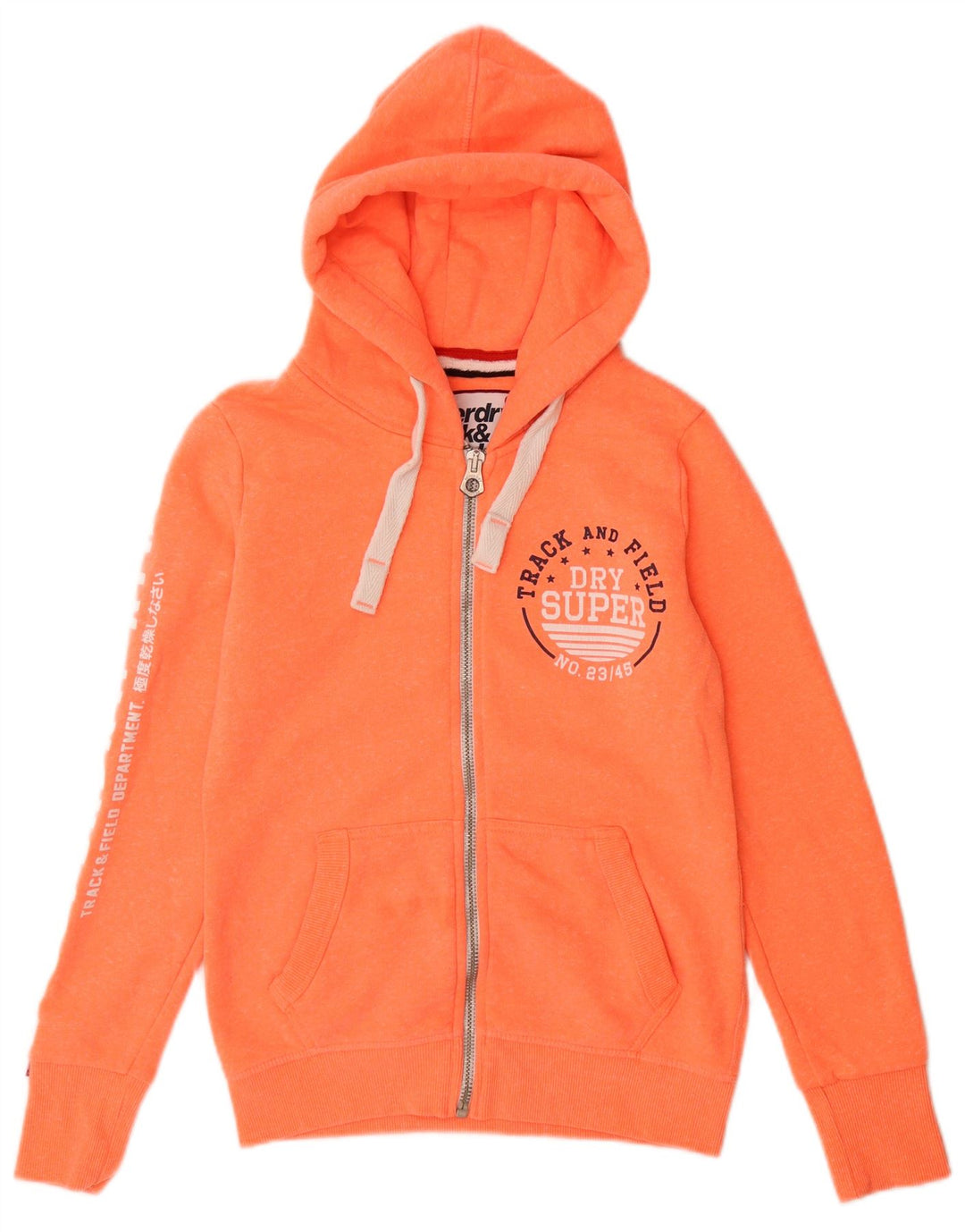SUPERDRY Dame grafisk hættetrøje med lynlås UK 10 Small Orange Bomuld