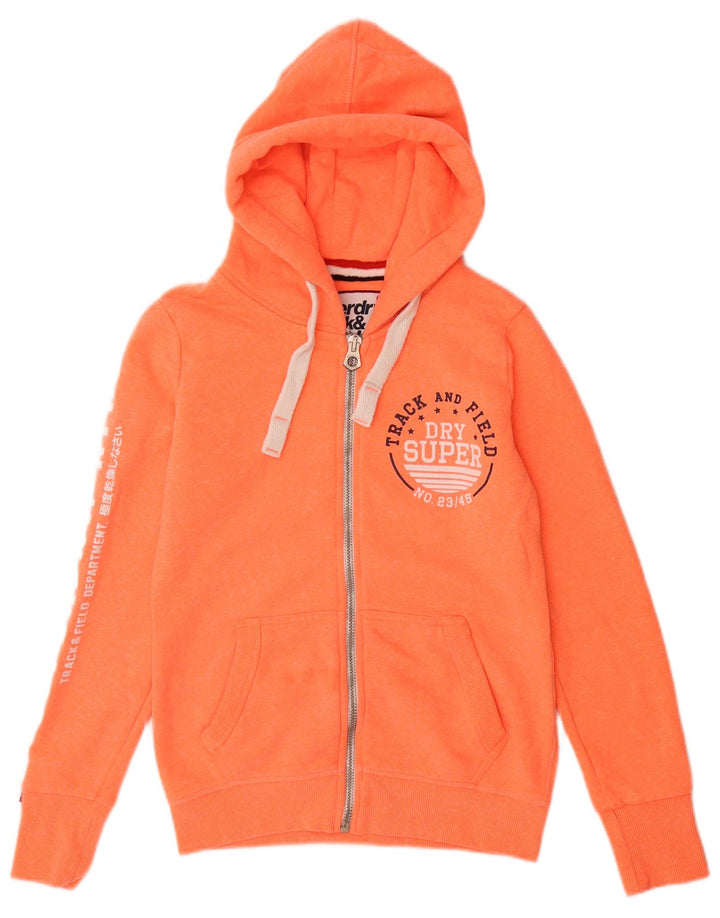 SUPERDRY Dame grafisk hættetrøje med lynlås UK 10 Small Orange Bomuld