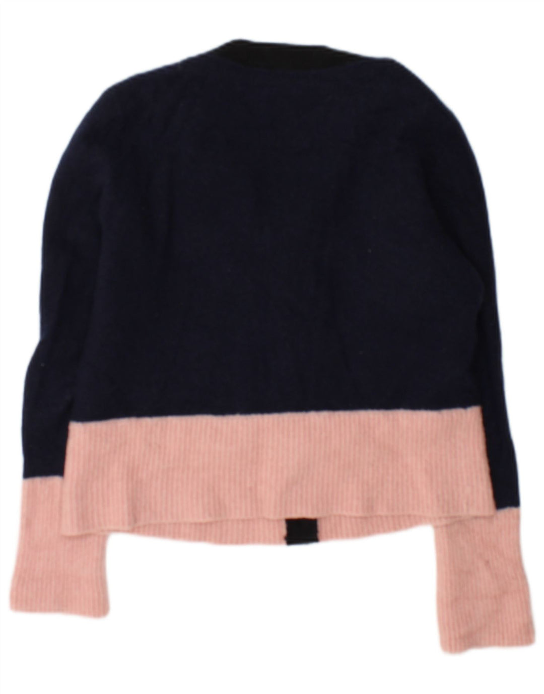 Cos Dame Cardigan Sweater UK 14 Medium Navy Blue Colourblock Bomuld
