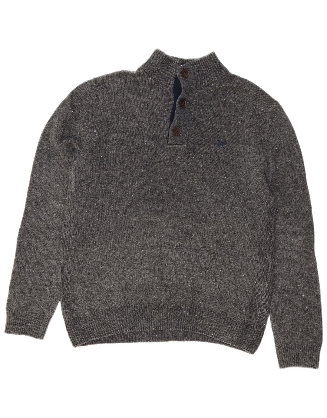 Besætningstøj Herre Button Neck Jumper Sweater Medium Grey Flecked Lammeuld