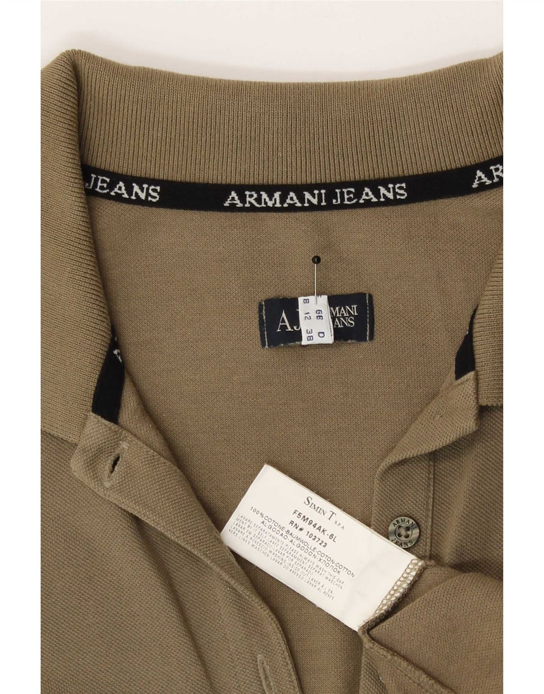 Armani Dame Polo Shirt UK 12 Medium Khaki Bomuld
