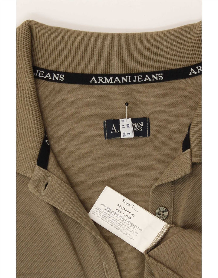 Armani Dame Polo Shirt UK 12 Medium Khaki Bomuld