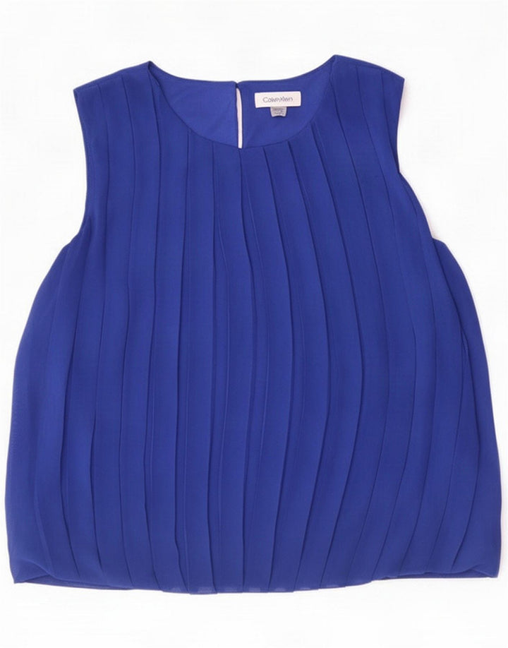 Calvin Klein Dame Ærmeløs bluse Top UK 14 Medium Blue Polyester