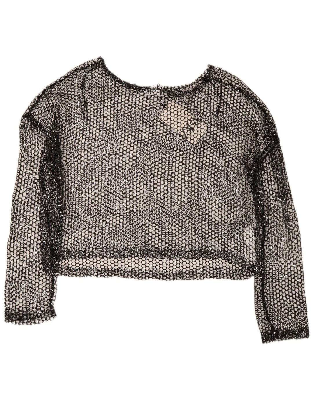 Zara Womens Oversized Crochet Crop Top UK 14 Large Black Polyester