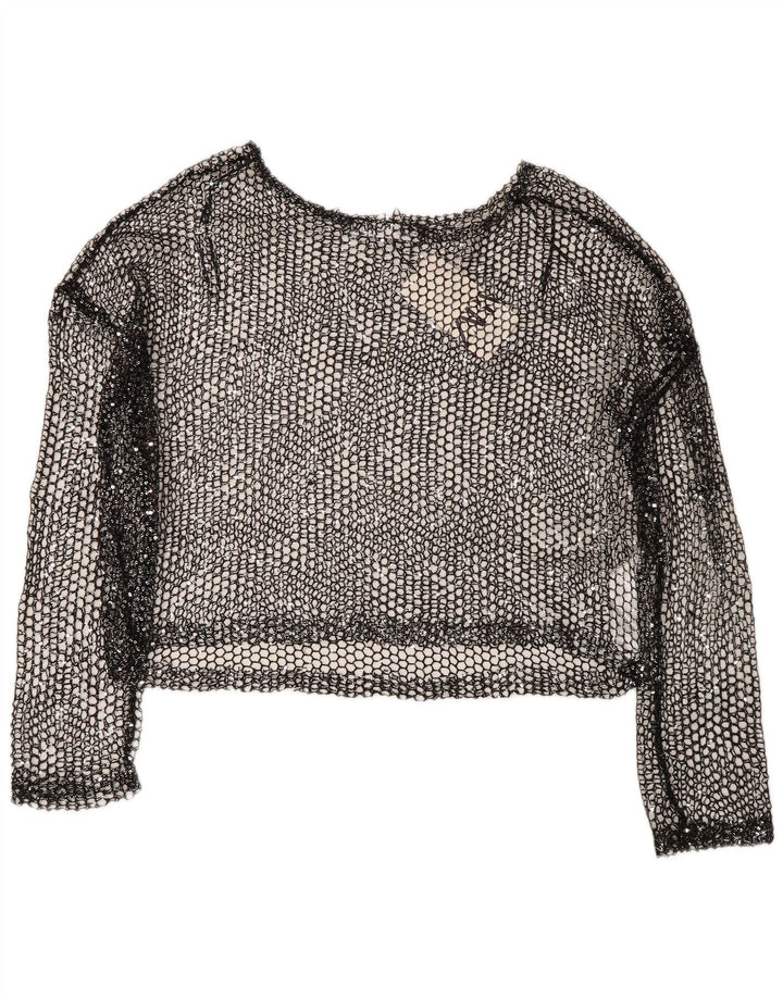 Zara Womens Oversized Crochet Crop Top UK 14 Large Black Polyester