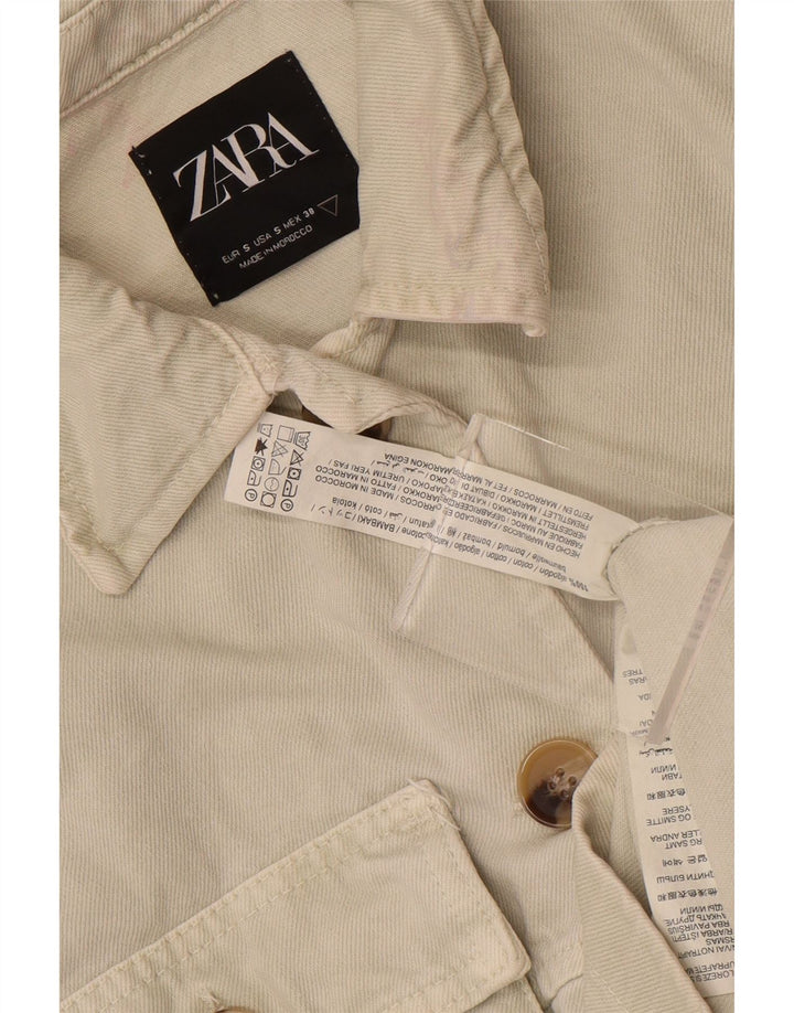 Zara Womens Crop Denim Jacket UK 10 Small Off White Bomuld