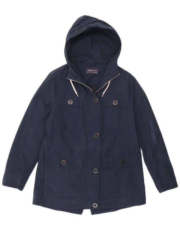 Marks & Spencer Womens Hooded Utility Jacket UK 12 Medium Navy Blue Cotton