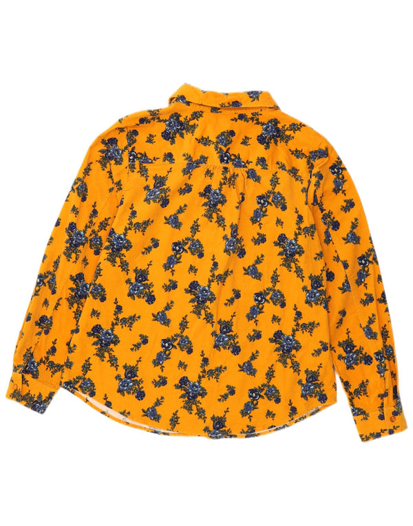 Denim & Co Dame fløjlsskjorte UK 16 Large Yellow Floral Cotton