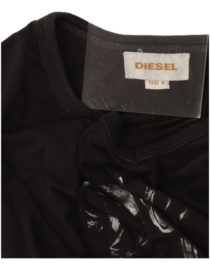 DIESEL Dame Grafisk Top Langærmet UK 16 Large Sort