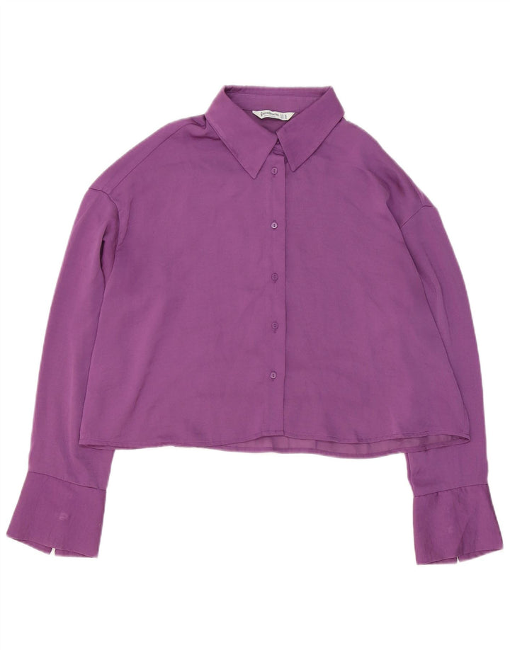 Stradivarius Womens Crop Oversized skjortebluse UK 14 Medium Purple