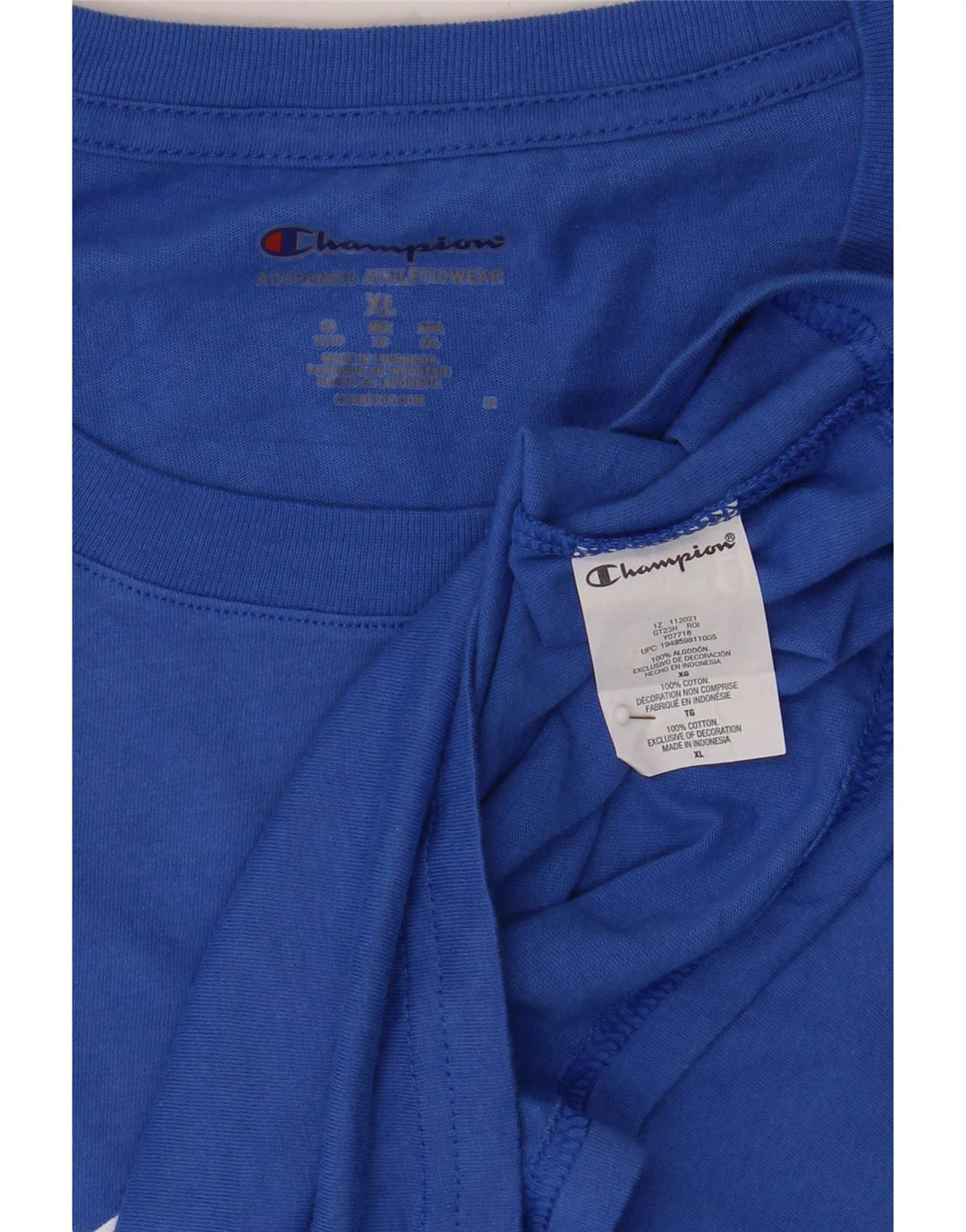 Champion Herre Grafisk T-Shirt Top XL Blå Bomuld