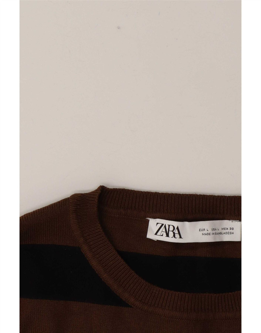 Zara Dame Crop Bluse Top UK 14 Stor Brun Stribet