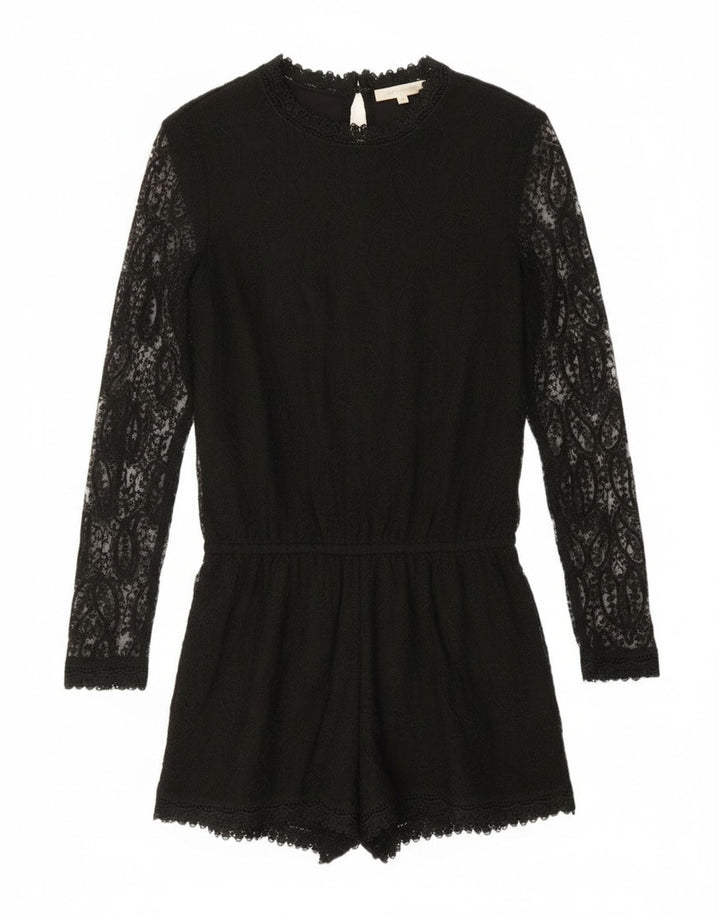 Zara Dame Langærmet Playsuit UK 10 Small Black Paisley Polyester