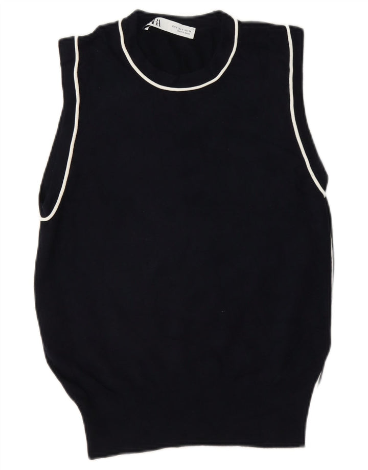 Zara Dame Vest Tank Top UK 10 Small Black Viscose