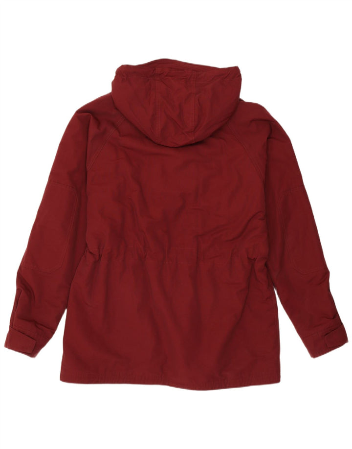 LANDS END Womens Hooded Windbreaker Jacket UK 14 Medium Burgundy Cotton