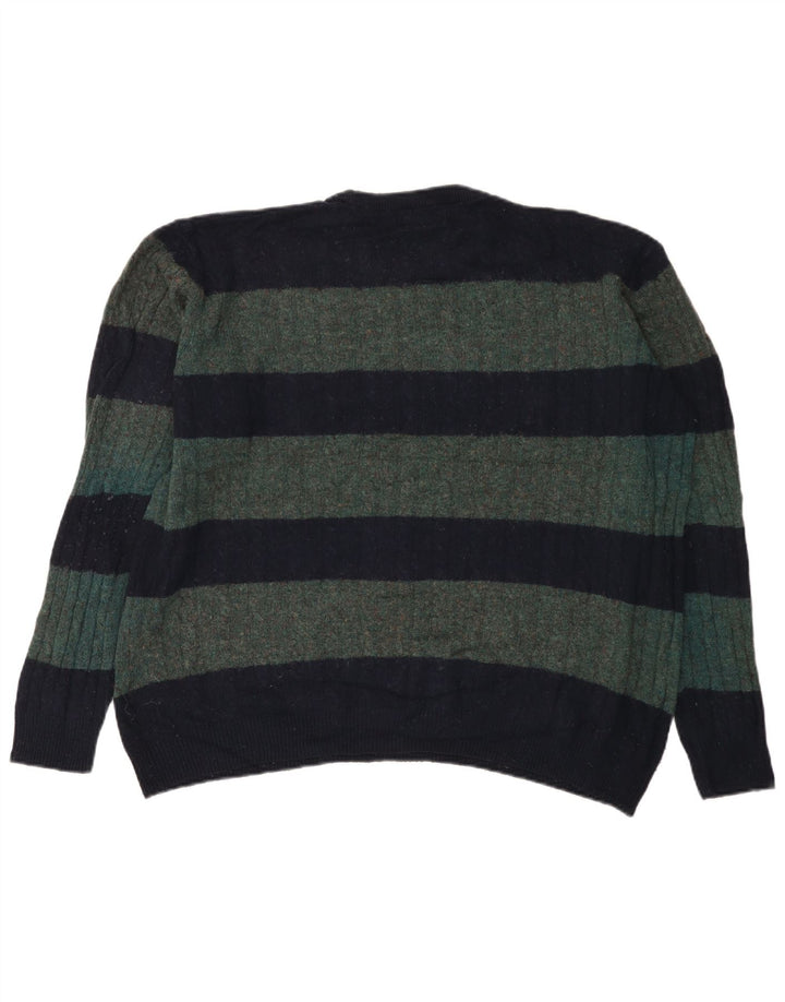 Marks & Spencer Herre sweater med rund hals XL grøn stribet uld