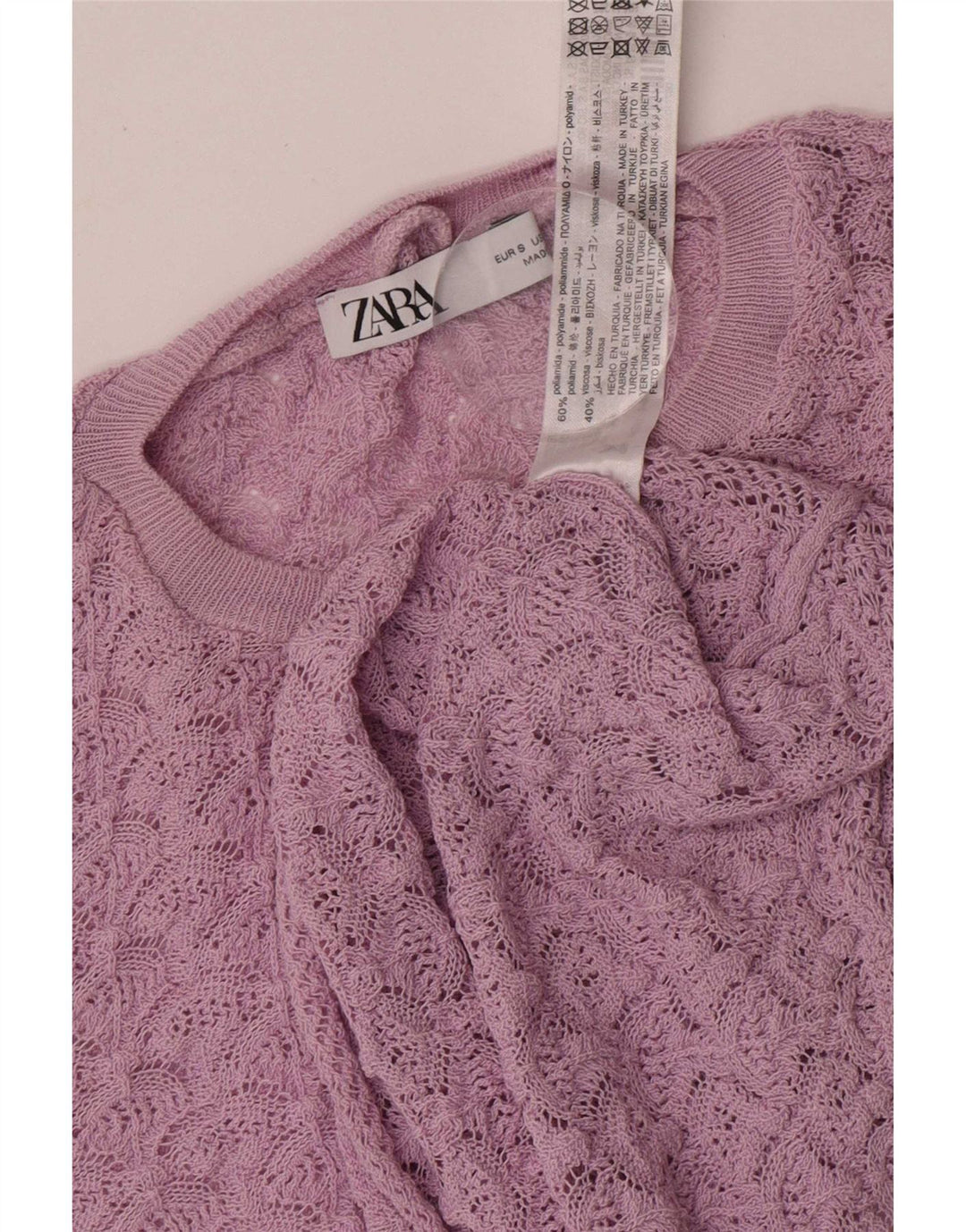 Zara Womens Crop Top Langærmet UK 10 Lille Lilla Polyamid