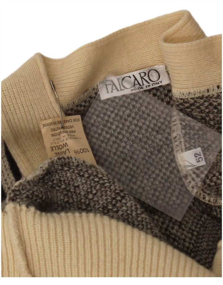 FALCARO Herre Cardigan Sweater IT 52 Stor Beige Geometrisk Uld