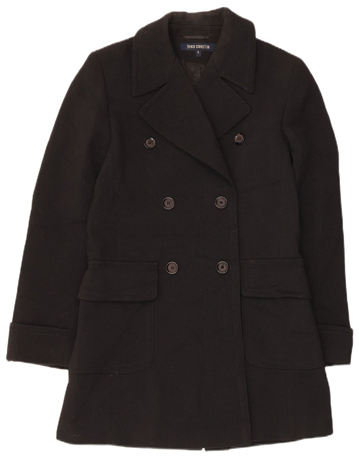 French Connection Dame Dobbeltradet Frakke UK 10 Small Black Wool