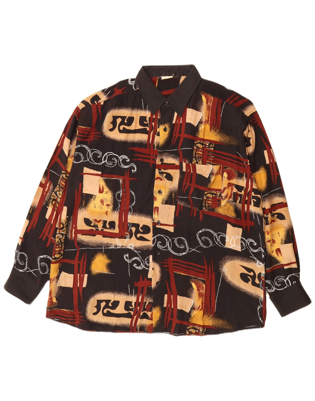 VINTAGE abstrakt mønsterskjorte til mænd XL flerfarvet