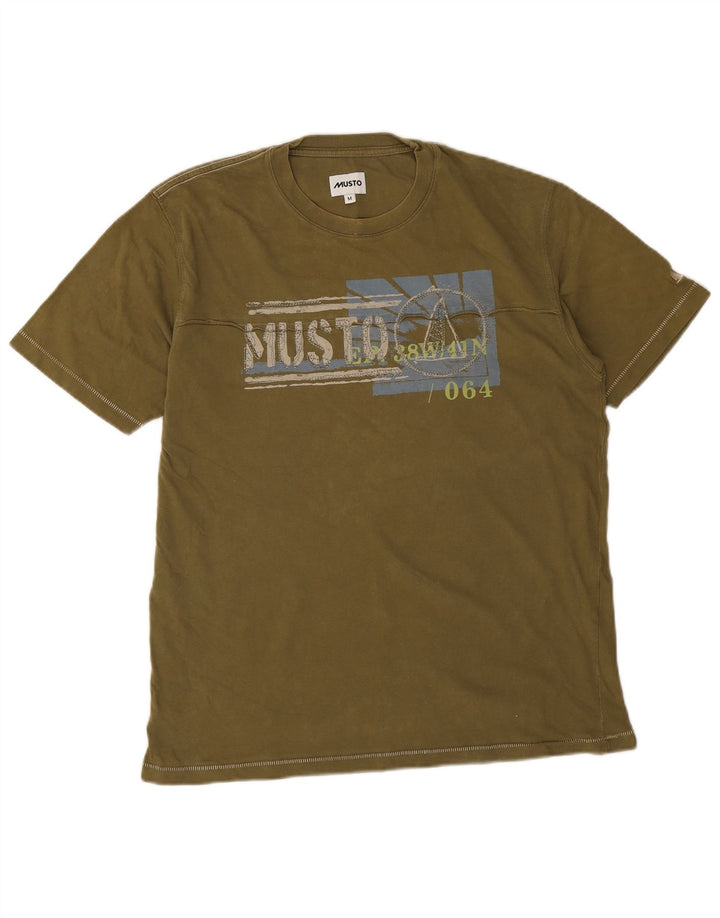 Musto Herre grafisk T-shirt Top Medium Khaki Bomuld