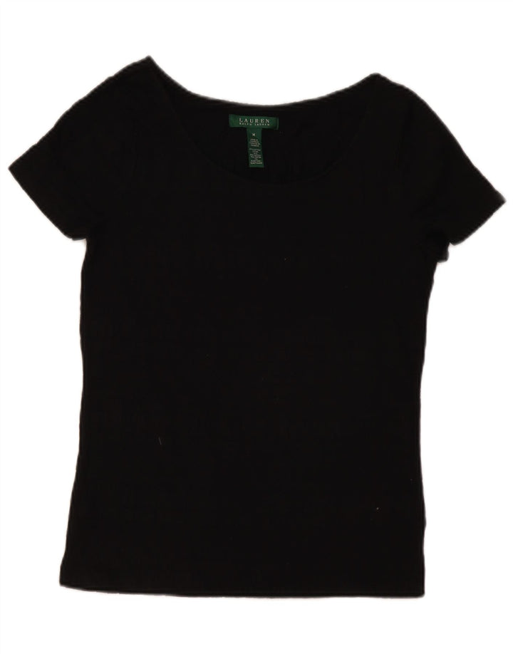 RALPH LAUREN Dame bluse Top UK 12 Medium Sort Bomuld