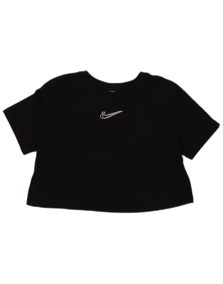Nike Dame Crop T-Shirt Top UK 14 Medium Sort Bomuld