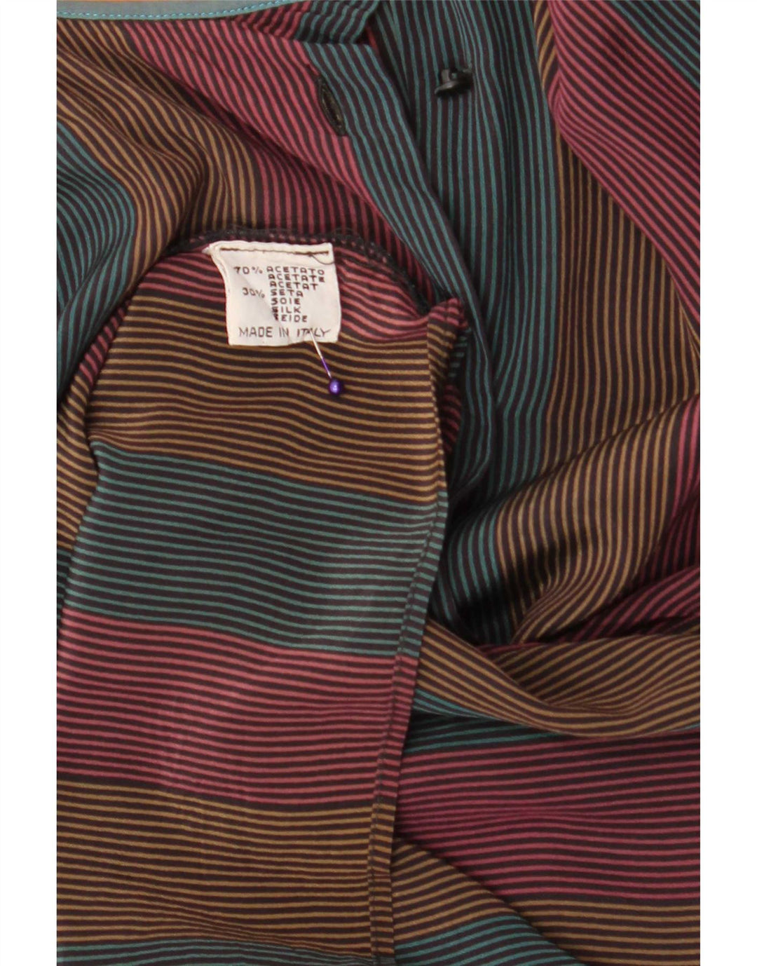 Vintage dameskjorte bluse IT 46 Stor flerfarvet stribet acetat