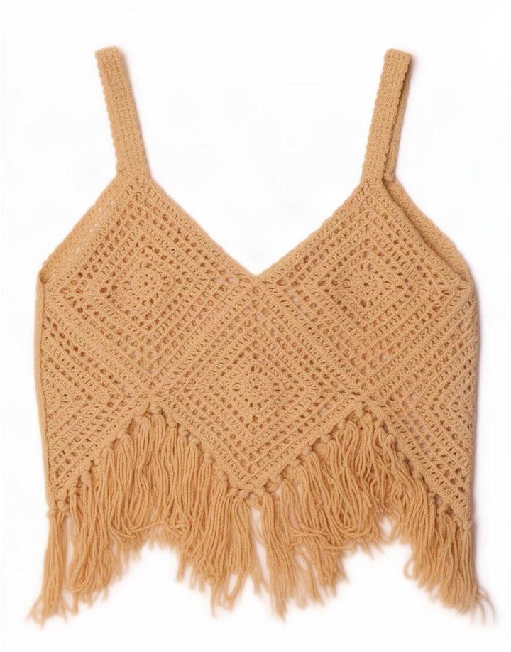 Zara Hæklet Crop Top UK 12 Medium Beige Bomuld