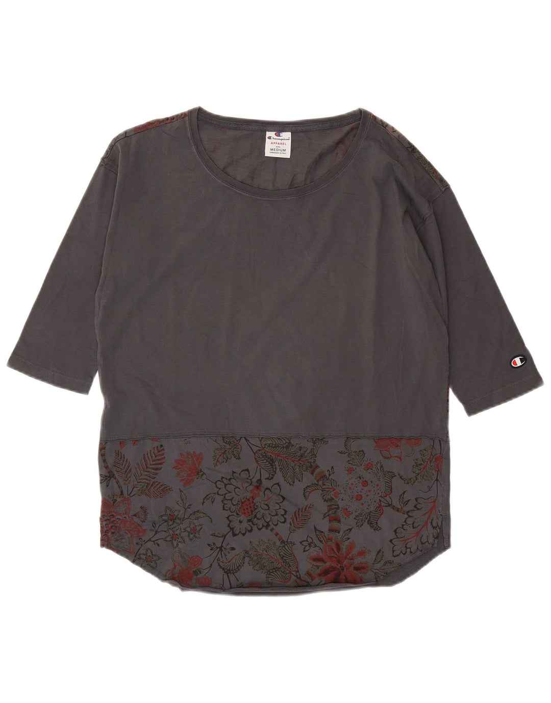 CHAMPION Womens Graphic Top 3/4 Sleeve UK 14 Medium Grey Floral