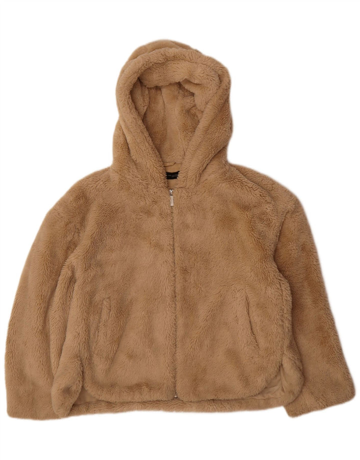 Zara Teddy Bear Bomberjakke med hætte UK 14 Medium Beige Polyester