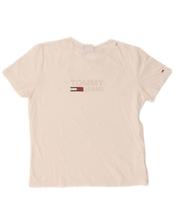 Tommy Hilfiger Dame Grafisk T-Shirt Top UK 6 XS Hvid Bomuld