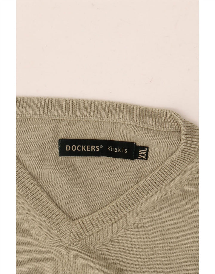 Dockers Herre Khakis V-hals Jumper Sweater 2XL Khaki