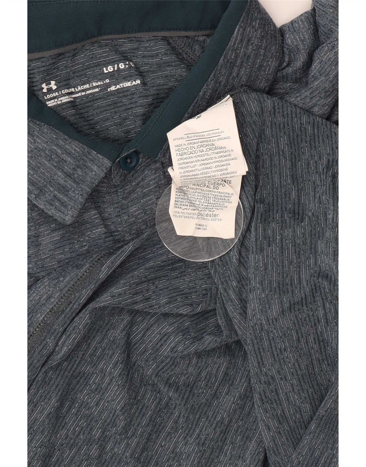 Under Armour Herre Heat Gear Polo Shirt Large Blue Flecked Polyester
