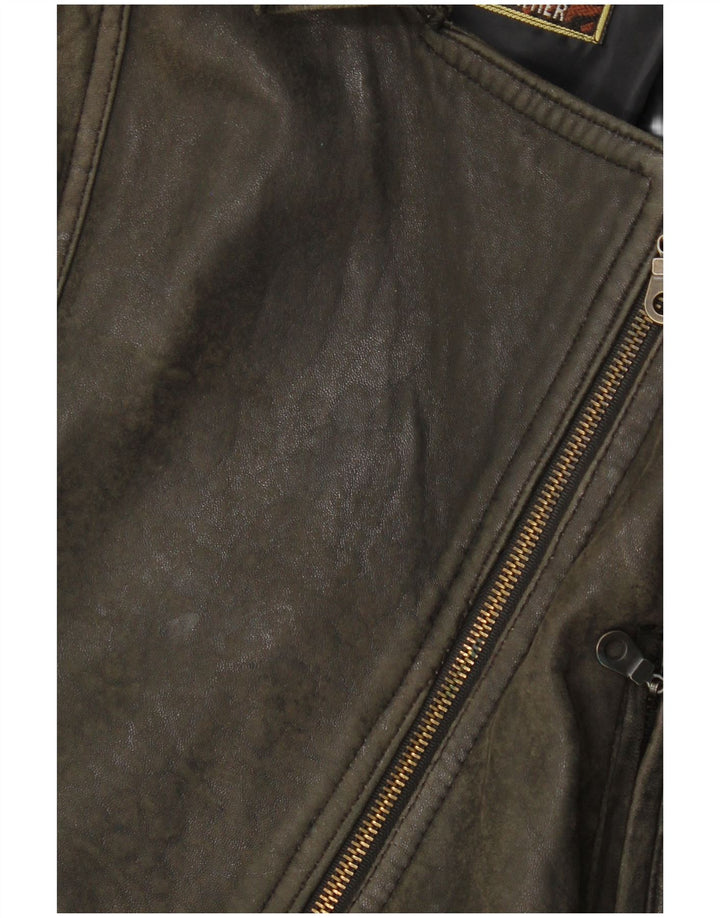 Vintage Dame Læder Oversized Biker Jacket UK 10 Lille brunt læder