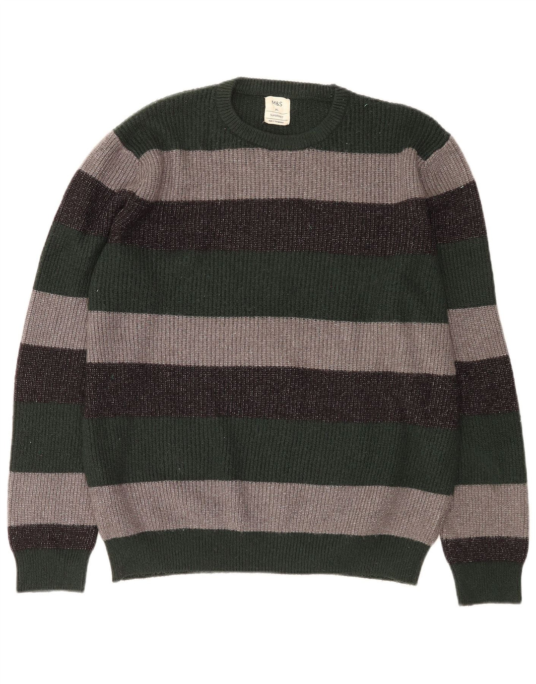 MARKS & SPENCER Herre sweater med rund hals XL flerfarvet stribet