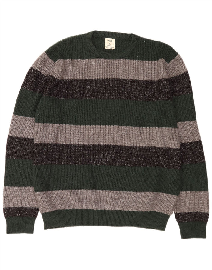 MARKS & SPENCER Herre sweater med rund hals XL flerfarvet stribet