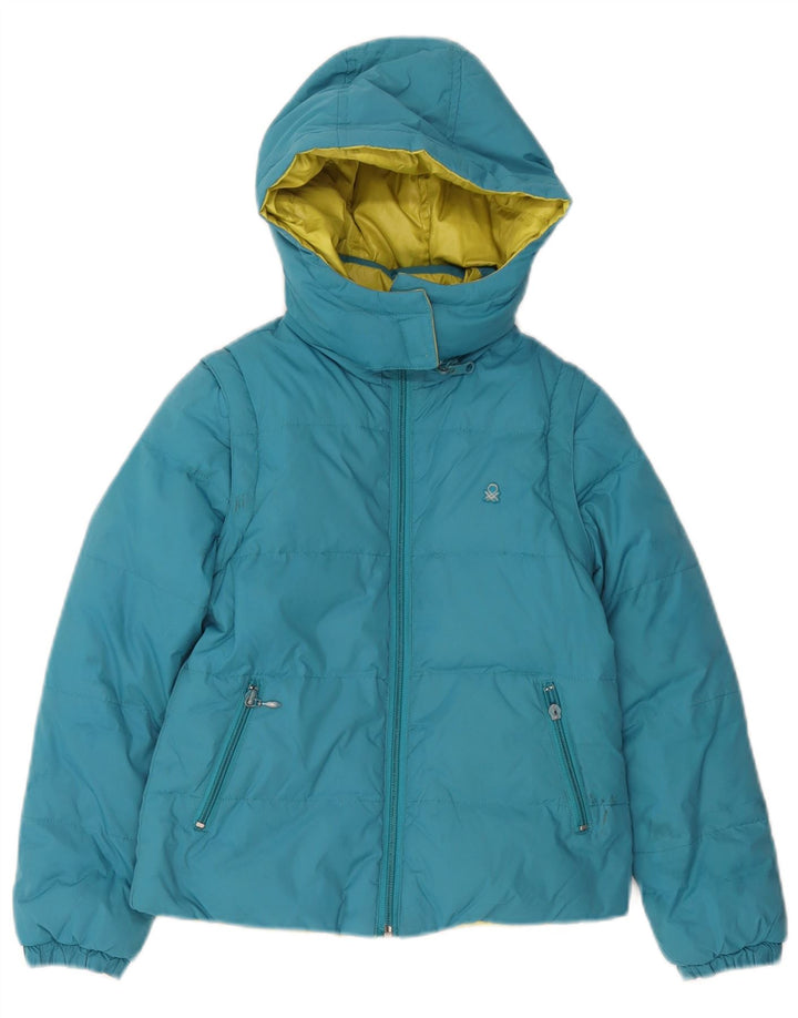 Benetton Piger Hætte Vendbar Polstret Jakke 7-8 År Medium Blå