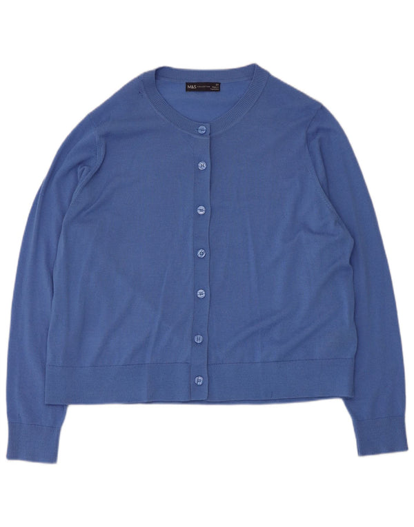 Marks & Spencer Dame Cardigan Sweater UK 20 2XL Blå Merinould